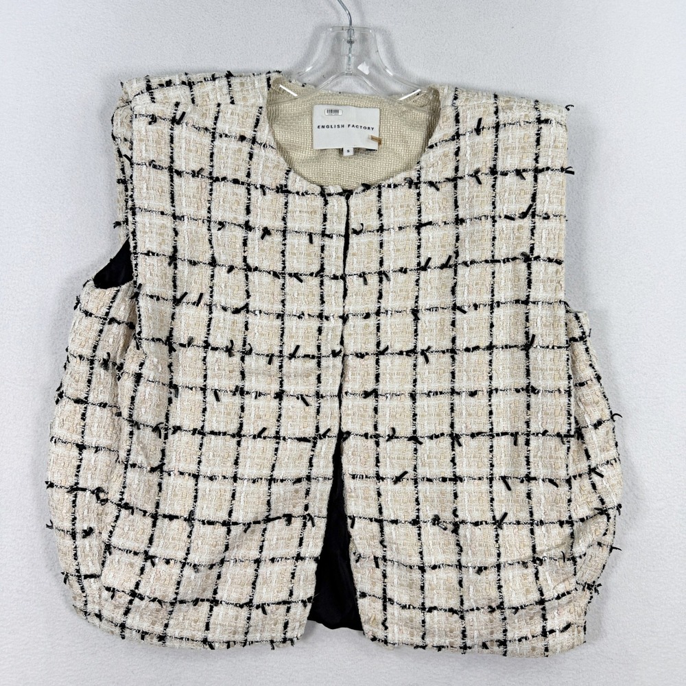 English Factory Tweed Vest Size S Womens Cream/Black